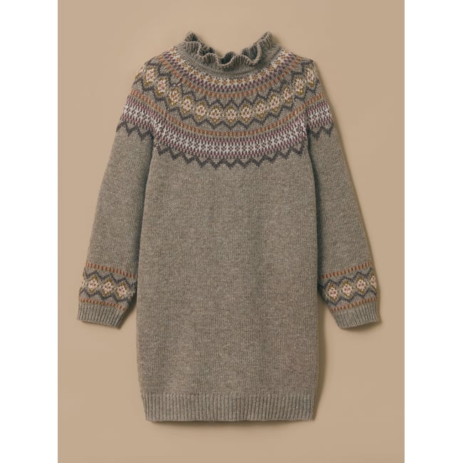 Robe jacquard en laine beige <span itemprop=