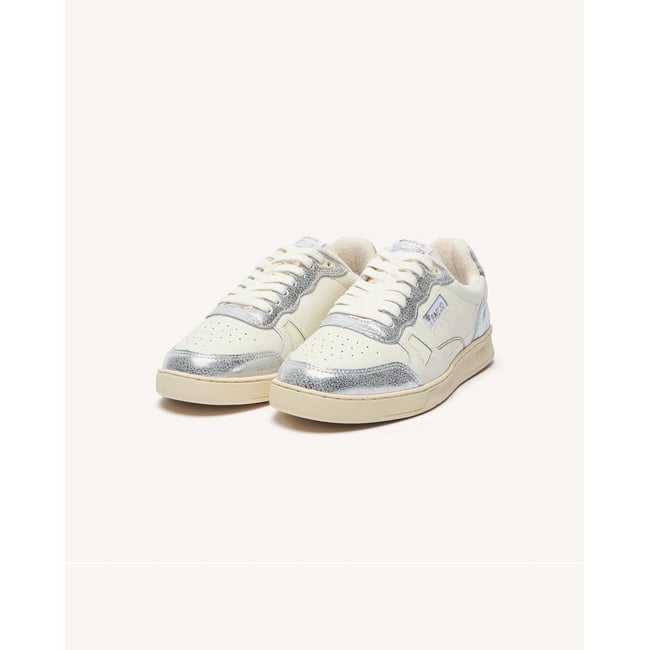 Baskets basses cuir COMMUTE 1 blanc et argenté <span itemprop=