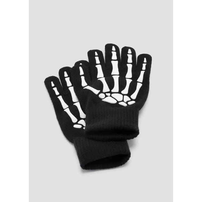 Gants en maille à motif squelette noir <span itemprop=