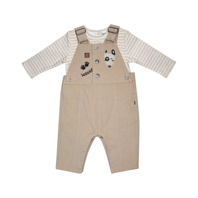 Tee shirt salopette ivy velours cotele long bebe beige <span itemprop=