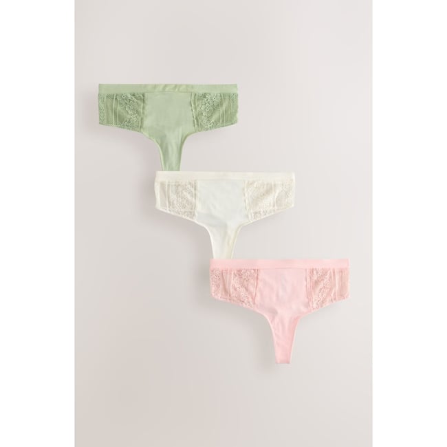 Culotte en dentelle et modal, lot de 3 kaki/rose clair/crème <span itemprop=