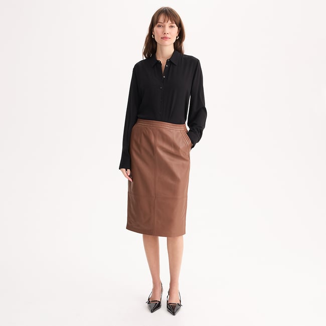 Jupe Midi En Cuir Véritable TCM - Marron - Taille 16 - Neuf Sans étiquettes
