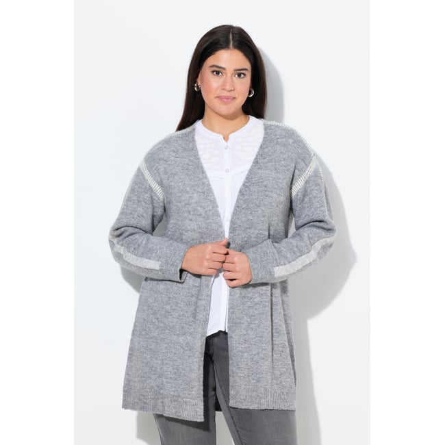 Long cardigan à manches longues gris clair chiné <span itemprop=