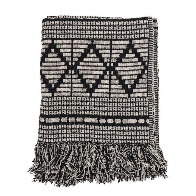 Plaid coton recyclé motif losanges  Gutte noir <span itemprop=