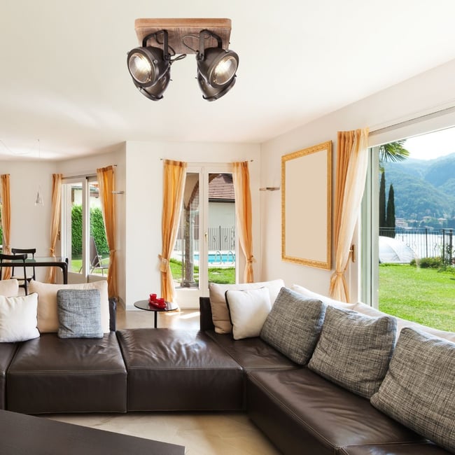 Plafonnier    CARMEN WOOD Couleur argenté <span itemprop=