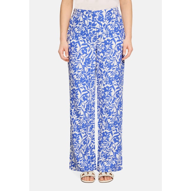 Pantalon en lin à taille élastique blanc/bleu <span itemprop=
