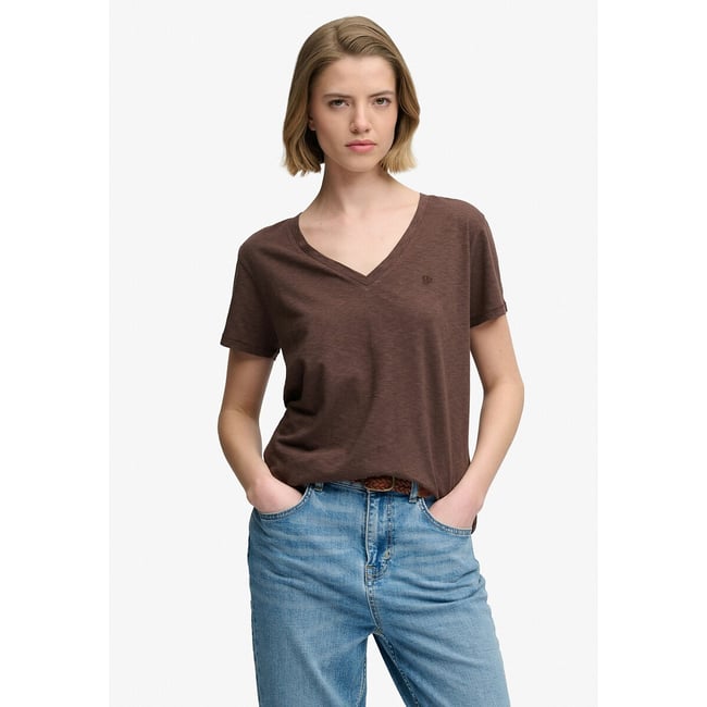 T-shirt brodé marron chocolat <span itemprop=