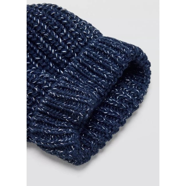 Bonnet maille métallisé avec pompon bleu marine <span itemprop=
