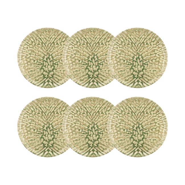 Lot de 6 assiettes plates en grès 26cm, JADE Couleur beige-vert <span itemprop=