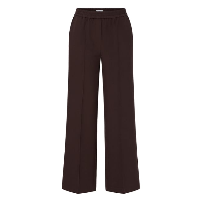 Pantalon large coupe droite, taille élastiquée marron java melange <span itemprop=