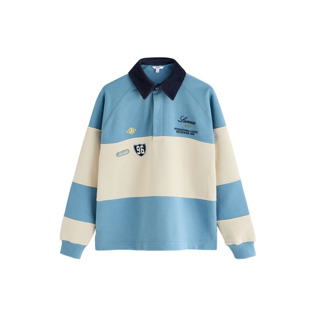 Haut style rugby à écusson bleu/écru <span itemprop=