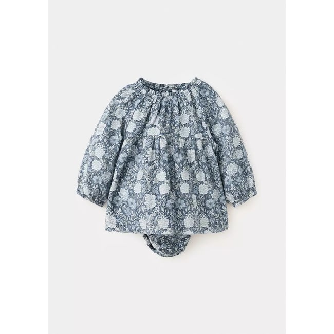 Robe et barboteuse imprimé floral bleu pétrole <span itemprop=