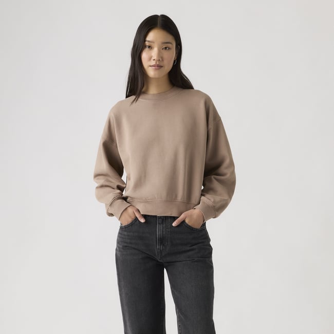 Sweat-shirt vintage coupe boxy marron - h126 womens pine bark <span itemprop=