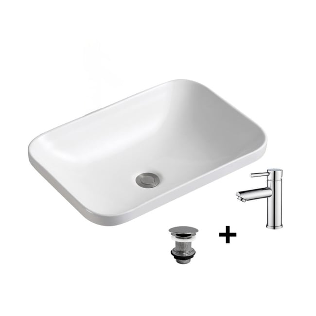 Vasque à encastrer rectangulaire 53x37cm + robinet + bonde PALMA Couleur v002233 <span itemprop=