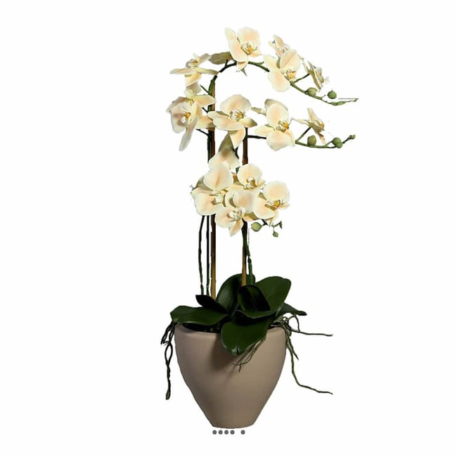 Superbe orchidée artificielle en pot Couleur orange <span itemprop=