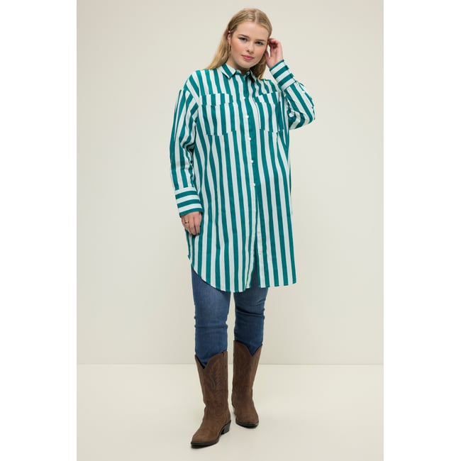 Chemisier, oversized, rayures émeraude foncé <span itemprop=