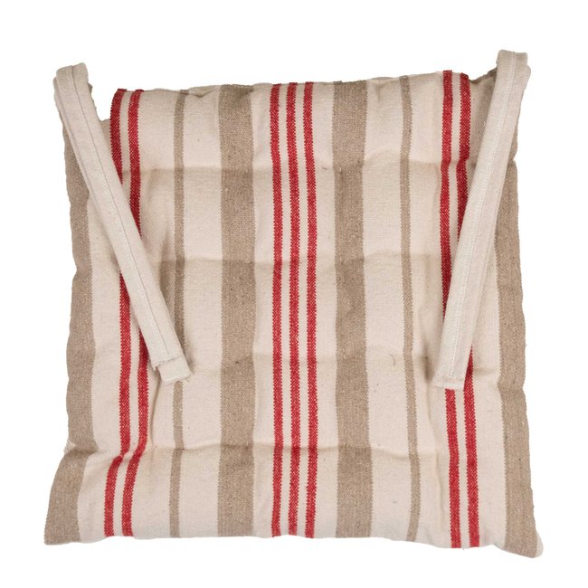 Galette de chaise matelassée à rayures en toile canevas rouge <span itemprop=