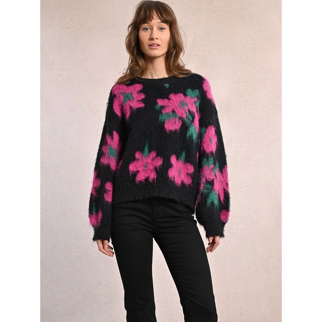Brushed Knit Jumper with Crew Neck, black, MOLLY BRACKEN