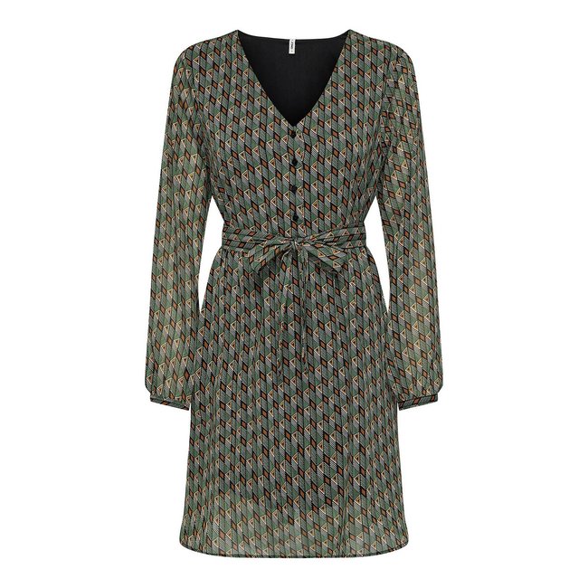 Vestido corto con cuello de pico, para anudar estampado gráfico <span itemprop=
