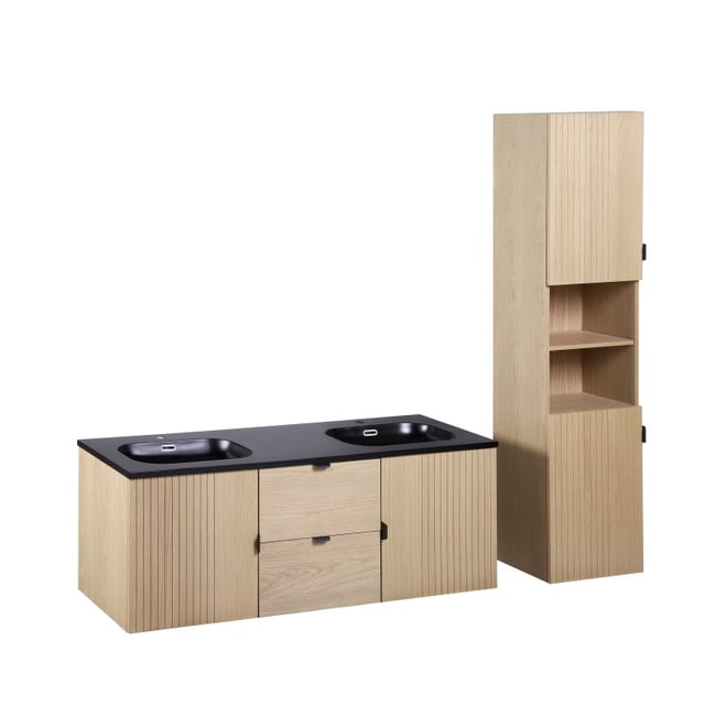 Meuble double vasque +colonne STUDIO Couleur bois clair <span itemprop=