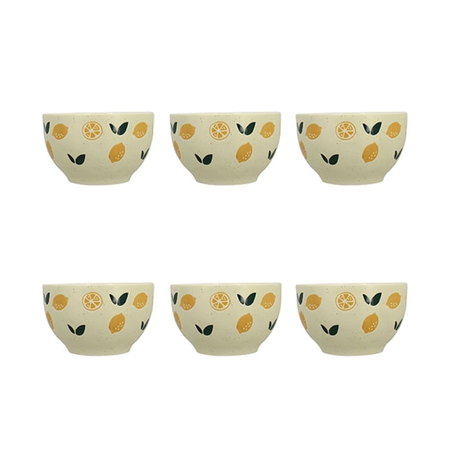 Lot de 6 bols 68cl en grès, LEMON Couleur beige <span itemprop=