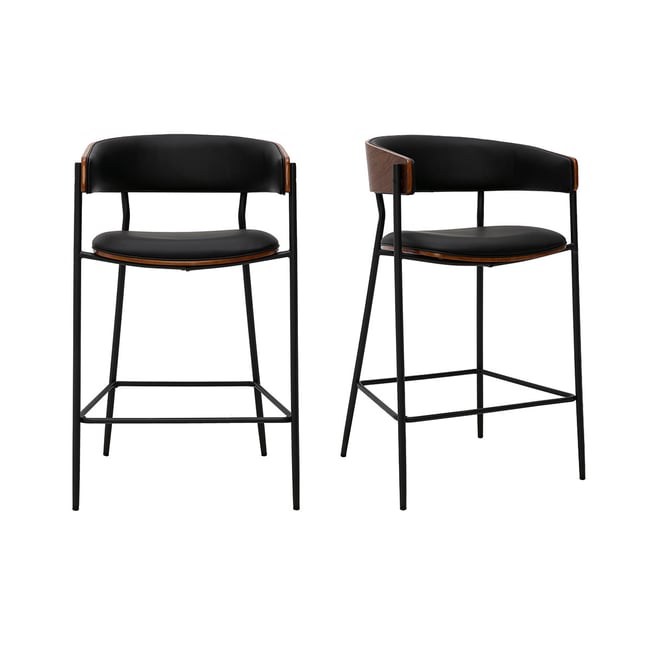 Tabourets de bar design noirs et bois foncé noyer H66.5 cm (lot de 2) DANTE Couleur noir <span itemprop=