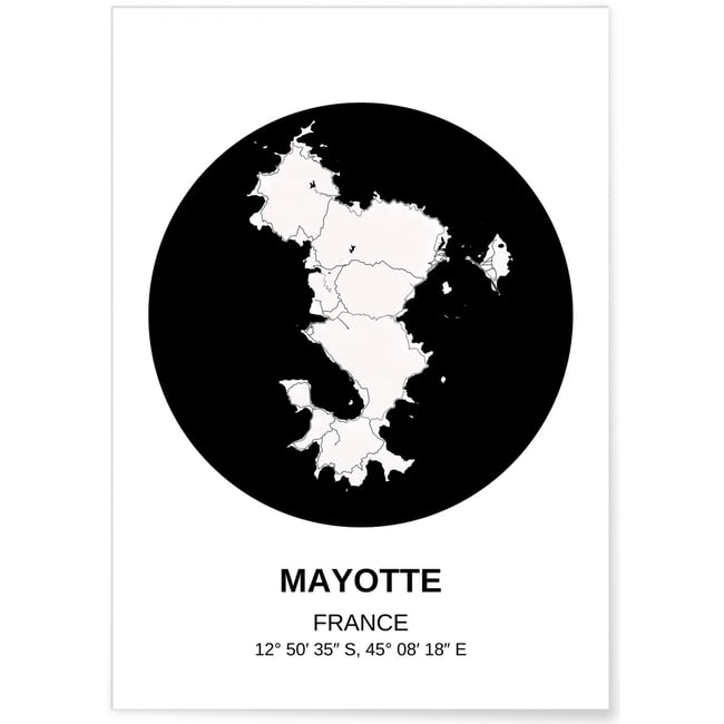 Affiche Carte Mayotte Couleur blanc <span itemprop=