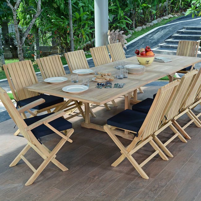 Salon de jardin en teck massif Malaga, 12 places naturel <span itemprop=