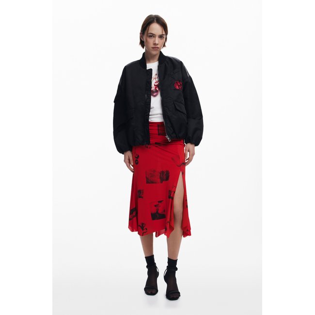 Jupe collage taille retournée rouge <span itemprop=