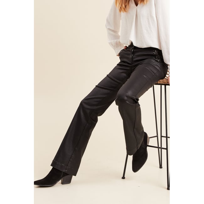 Pantalon bootcut enduit taille haute noir <span itemprop=