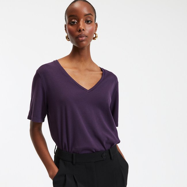 T-shirt com decote em V, mangas curtas - LA REDOUTE COLLECTIONS