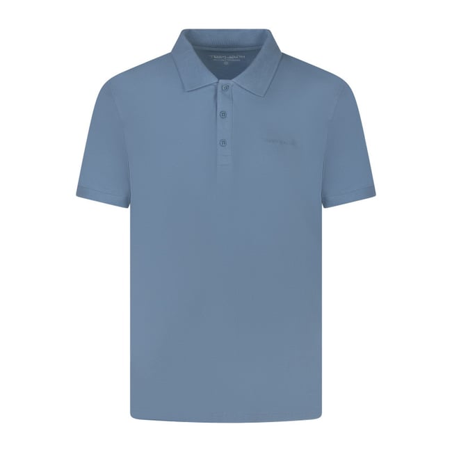 Polo en coton bleu ciel uni avec une coupe ajustée et des boutons ciel <span itemprop=