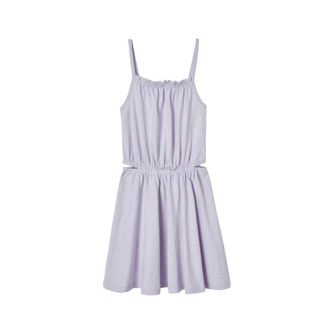 Robe à bretelles ajourée côtés lavande <span itemprop=