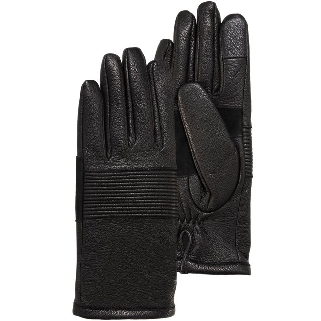 Gants tactiles, en cuir de chèvre, doublés imitation micro- imitation fourrure noir <span itemprop=