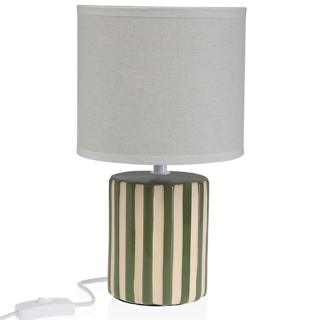Lampe à poser en céramique rayée vert et blanc 16x16x27.5cm Couleur vert <span itemprop=