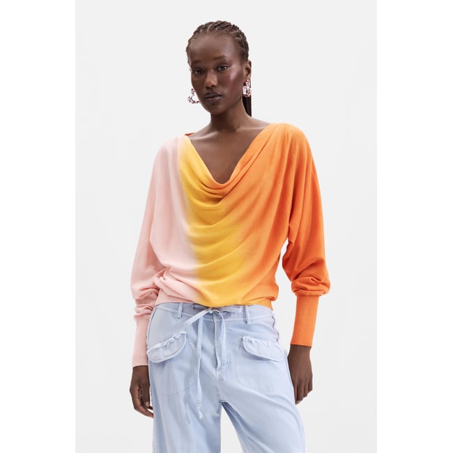 Pull en maille fine orange <span itemprop=