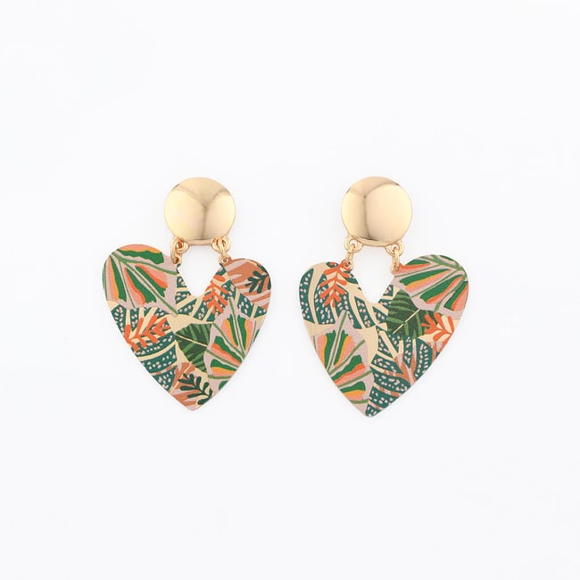 Boucles d'oreilles cœurs Balagane imprimé jungle multicolore <span itemprop=