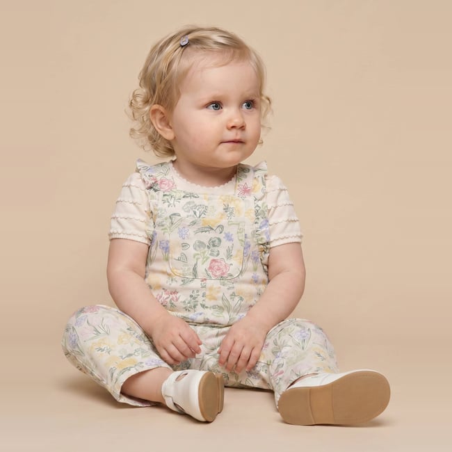 Salopette longue imprimée en coton BIO GOTS naturel <span itemprop=