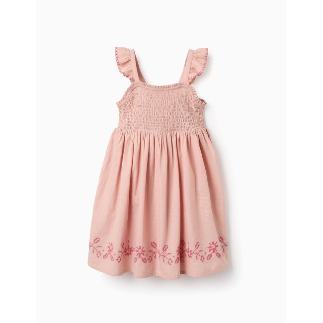 Robe avec Texture et Broderies de Point de Croix rose clair <span itemprop=