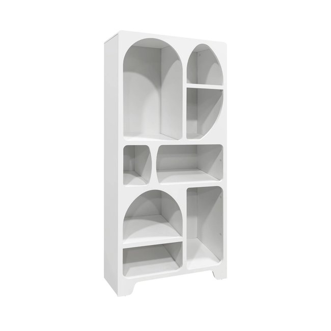 Etagère bibliothèque organique effet bois 8 compartiments THESSA Couleur blanc <span itemprop=