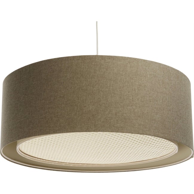 Suspension ronde en tissu et rotin Boho Elegant Couleur beige crème avec rotin naturel <span itemprop=