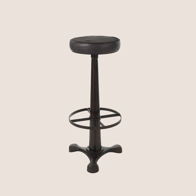 Tabouret de bar en métal et cuir - TANIS Couleur noir <span itemprop=