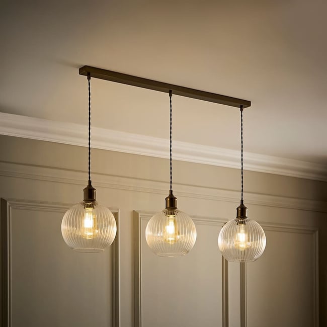Maddy 3-Light Diner Pendant Light with Filament Bulbs, brushed brass, ÉDITÉ
