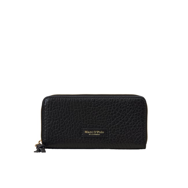Porte-monnaie en cuir de mouton au grain prononcé noir <span itemprop=