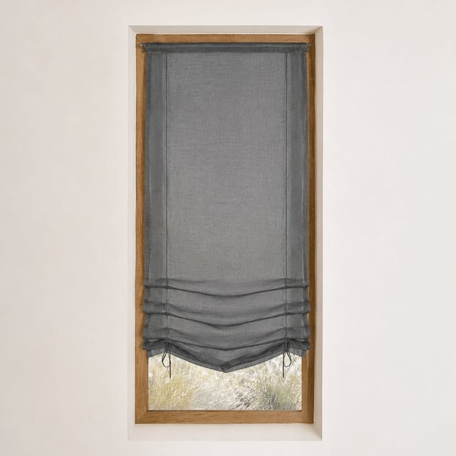 Petit voilage à remonter en organza fantaisie 'goutte d'eau métallique' gris clair <span itemprop=