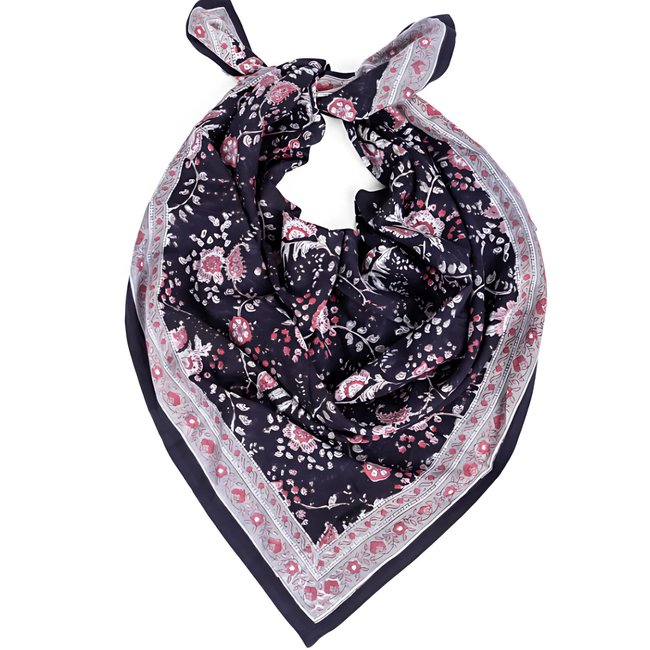 Grand Foulard en coton imprimé CAPRI bleu minuit <span itemprop=