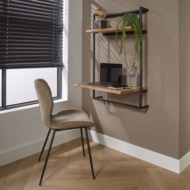 Bureau mural en bois d'acacia et métal MELBOURNE Couleur bois naturel <span itemprop=