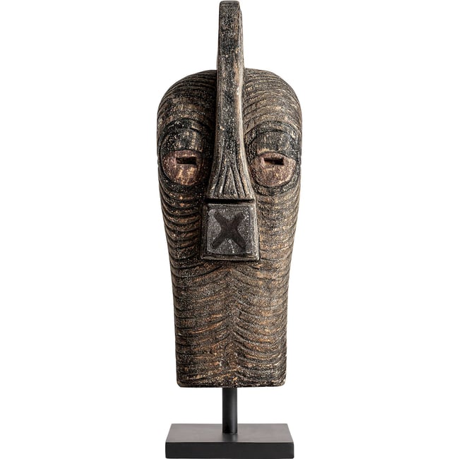 Sculpture ethnique en bois de manguier Couleur marron vieilli et noir <span itemprop=