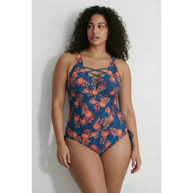 Maillot de bain avec bonnets souples, laçage bleu <span itemprop=