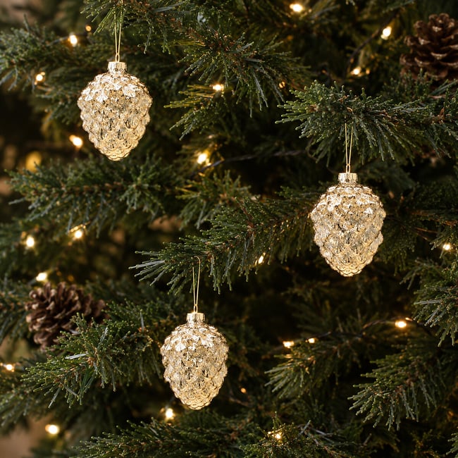 Set of 3 Gold Pinecone Baubles, gold-coloured, SO'HOME
